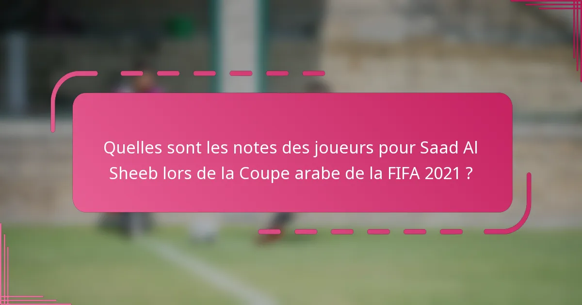Quelles sont les notes des joueurs pour Saad Al Sheeb lors de la Coupe arabe de la FIFA 2021 ?